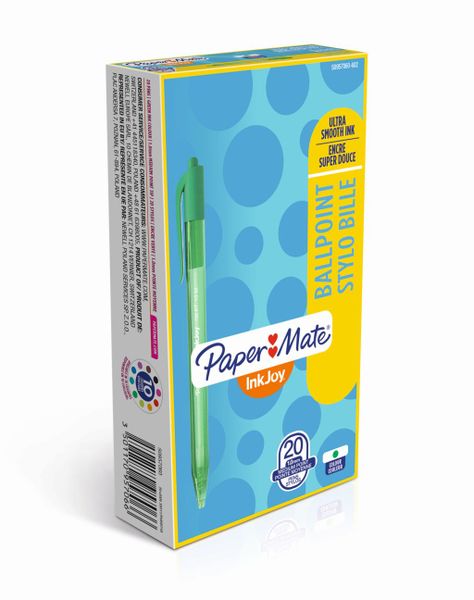 PAPER MATE Inkjoy 100 Retractable Ball Pen - Green (Box of 20)