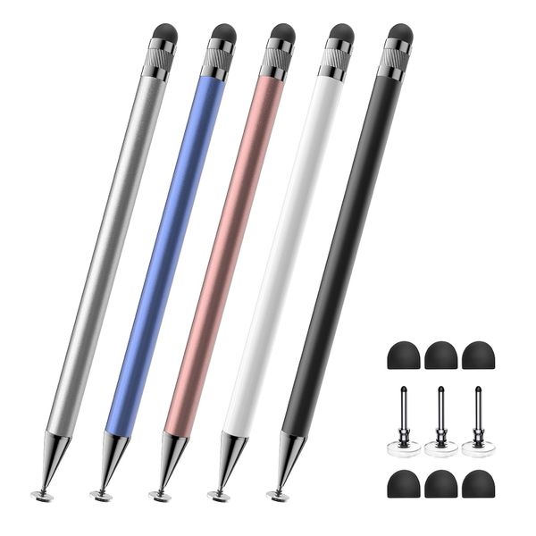 2-in-1 Capacitive Pens - Compatible with All Touchscreens (5 Pack)