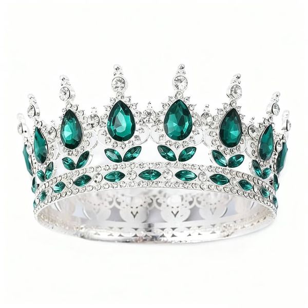 Queen Rhinestone Wedding Crowns - Emerald/Silver