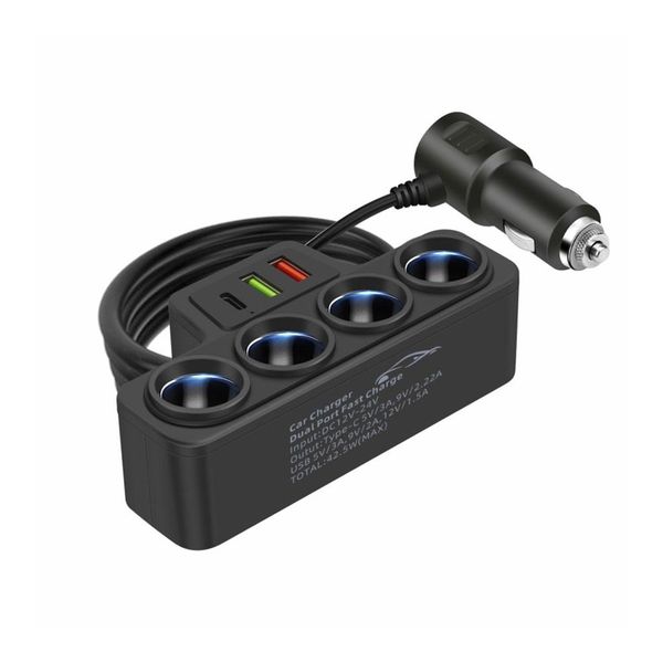 IPSTYLE Car Cigarette Lighter Splitter Dual USB Socket 120W Fast Charger