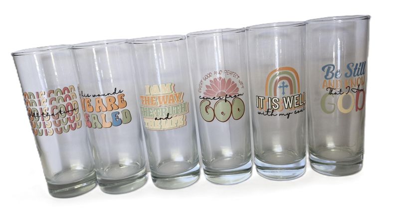 Set of 6 Water Glasses with Worship message designs