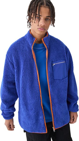 boohooMAN - Men's Contrast Borg Jacket - Blue
