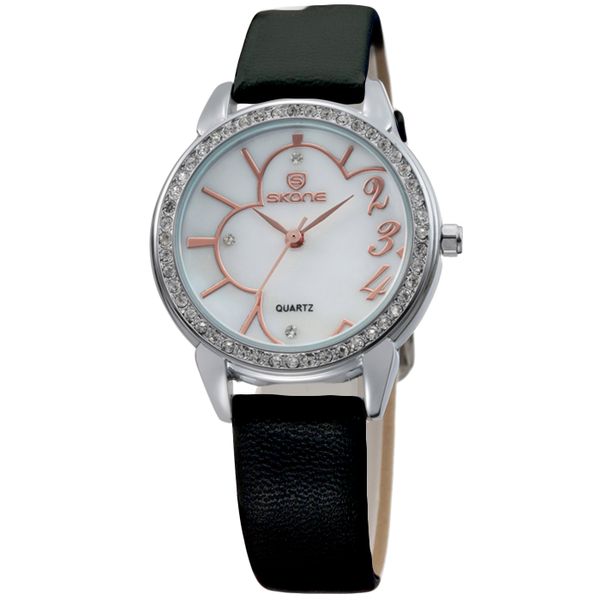 Skone Carol Diamante Silver Ladies Watch with White Strap
