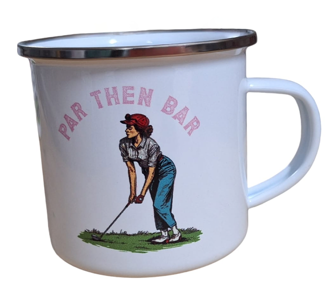Beautiful Enamel Mug - Par Then Bar - Lady with Golf Club