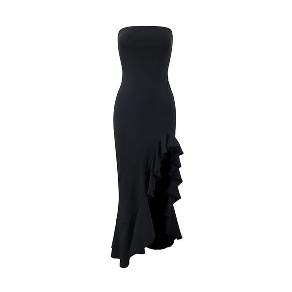 Summer Strapless Ruffle Split Elegant Evening Dress Formal Gown