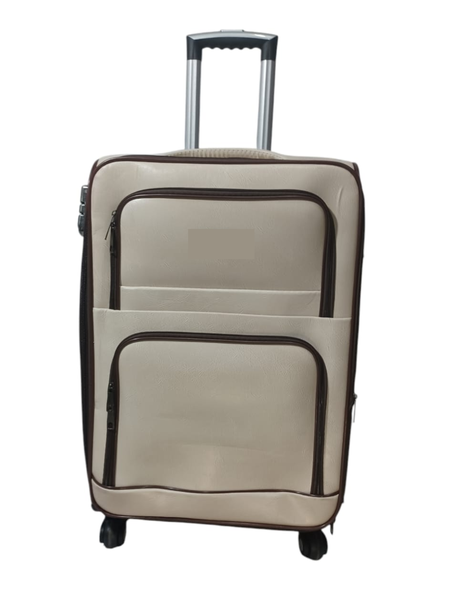 SMTE 23-Inch Leather Travel Suitcase - White Cream