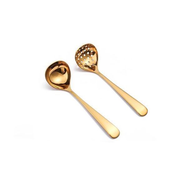 2 Piece Stainless Steel Soup &amp; Food Golden Serving Spoons