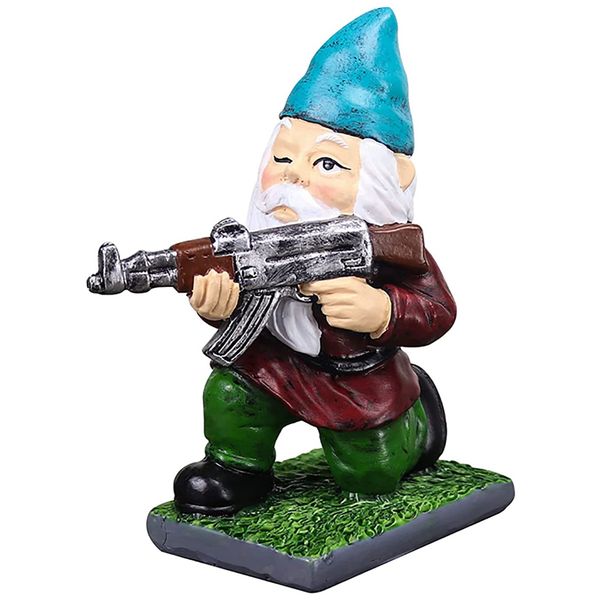 Home Garden Decor Kneeling Military Gnome Statuette - 11cm