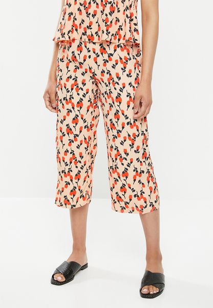 Women's Glamorous Co-Ord Wide Leg Trousers - Peach Red Floral