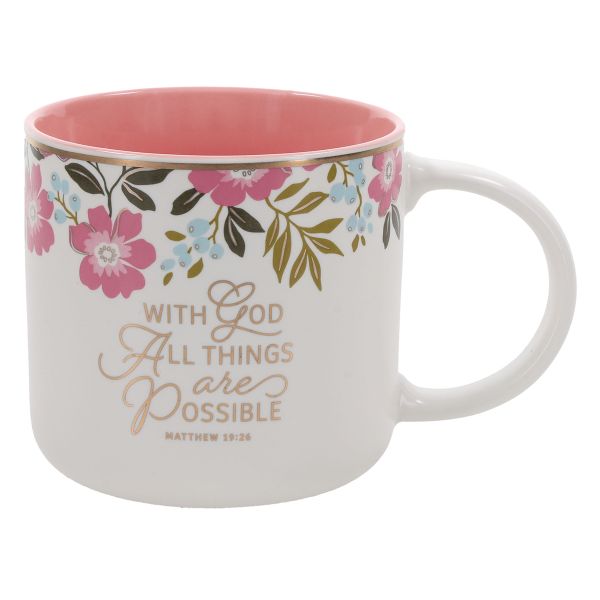 Mug with Pink Interior - With God All Things Are Possible, Pink Poppy