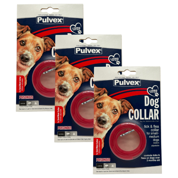 Pulvex Dog Collar for Fleas &amp; Ticks - Small &amp; Medium Dogs - Pack of 3