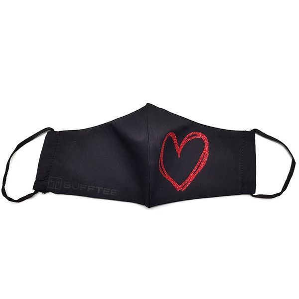 Bufftee Glitter Heart 3 Ply Face Mask - Valentines Day Mask - 10 Pack