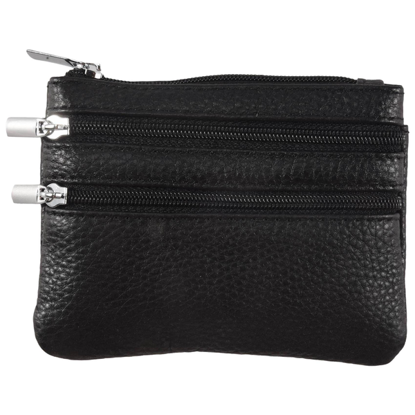 Leather Change Coin Purse with 4 Pockets and Keychain for Women Black