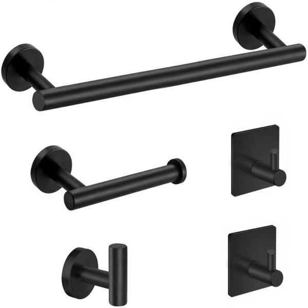 304 Stainless Steel Bathroom Accessory Set Matt Black - 5-Piece