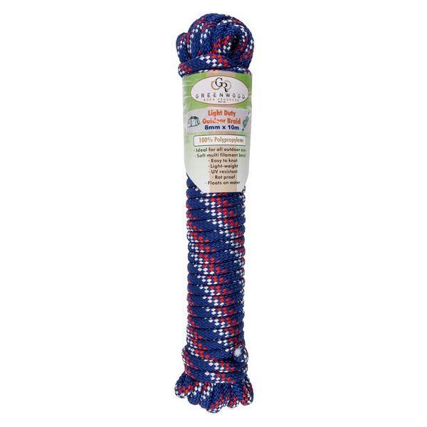 Light Duty Polyproplylene Rope - 8mm x 10m, Red &amp; Blue (Bulk Pack of 3)