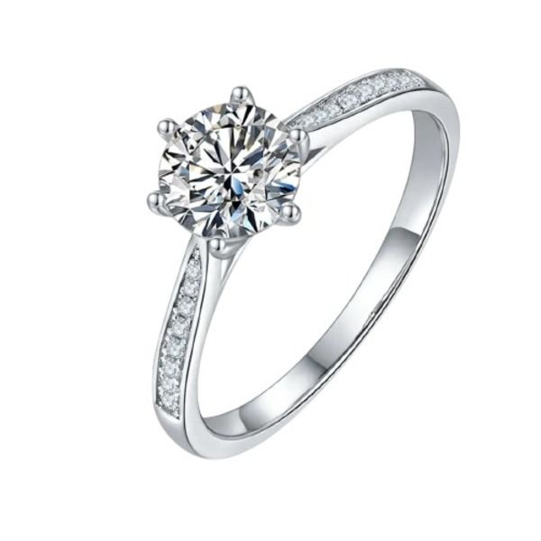 Courtney John 1CT Round Cut Moissanite 925 Sterling Silver Adjustable Ring
