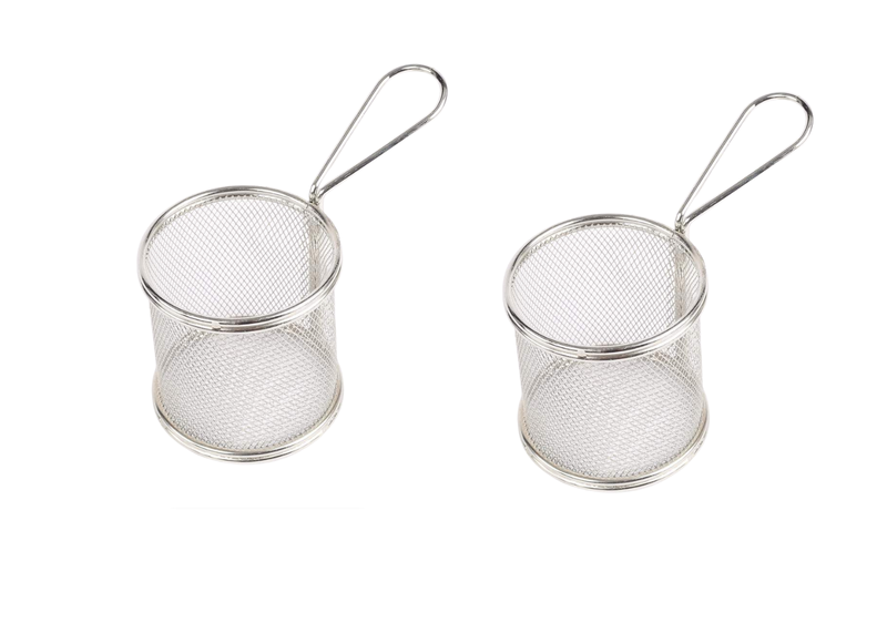 Stainless Steel Round Mini Deep Fry Serving Basket 2 Pack - 9cm x 9cm