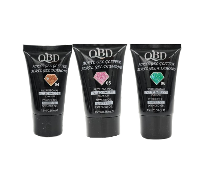 3 Piece QDB Glitter Nail Extension Polygel Number 4,5 &amp; 6 - 15ml