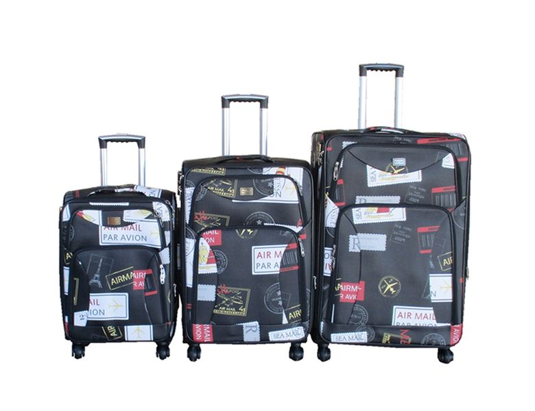 3 PiecePU Leather Expandable Trolley Luggage with Travel Print Design