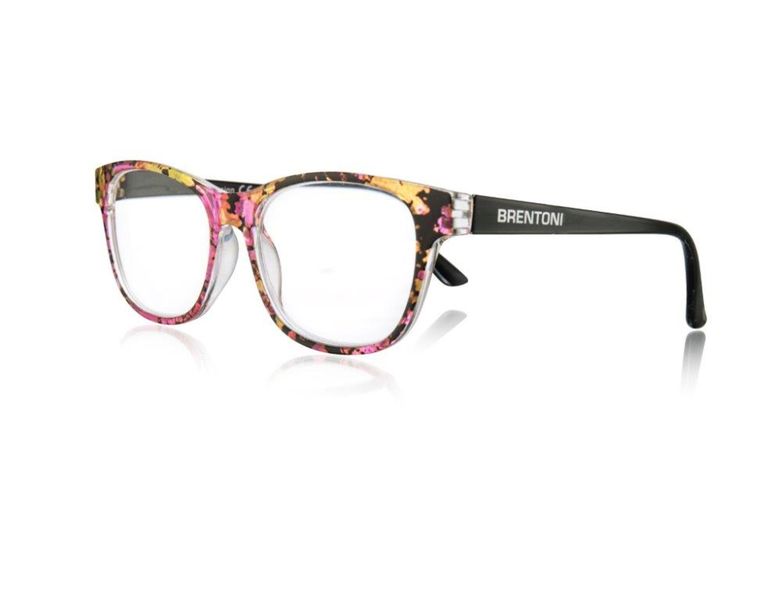 Brentoni Reading Glasses Floral, Shiny Black Temple