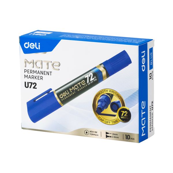 Deli Permanent Marker Dual Tip Bullet 1.5mm Chisel 2-6mm Blue 10PCS