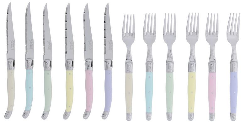 Laguiole by Jean Dubost - France 12 Piece Knife And Fork Set - Pastel Mix