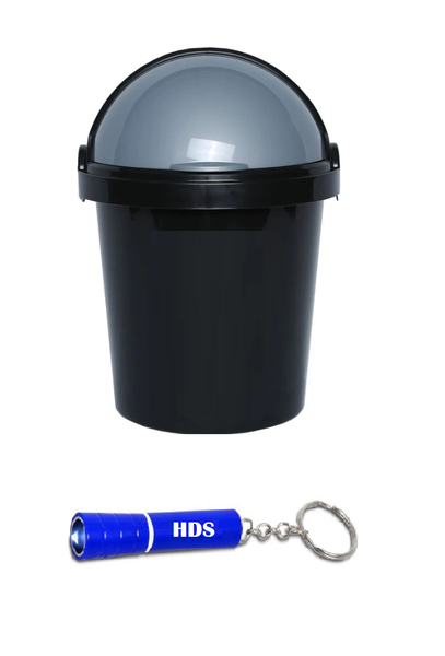 Otima - 25L Dustbin with Flip Lid - Black and Silver and HDS Branded Torch
