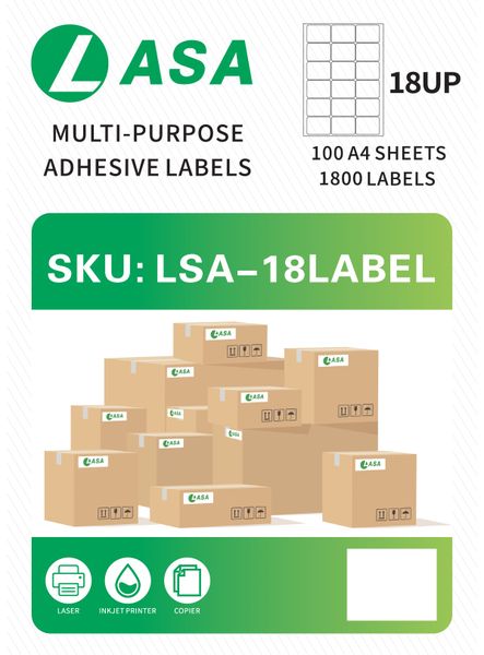 18UP Self Adhesive Label A4 Size 100 Sheets