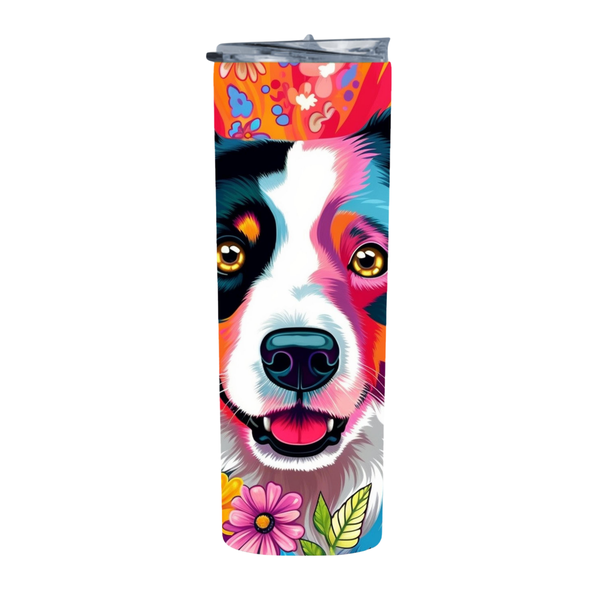 Floral Close Up Border Collie 20 Oz Straight Skinny Tumbler 001