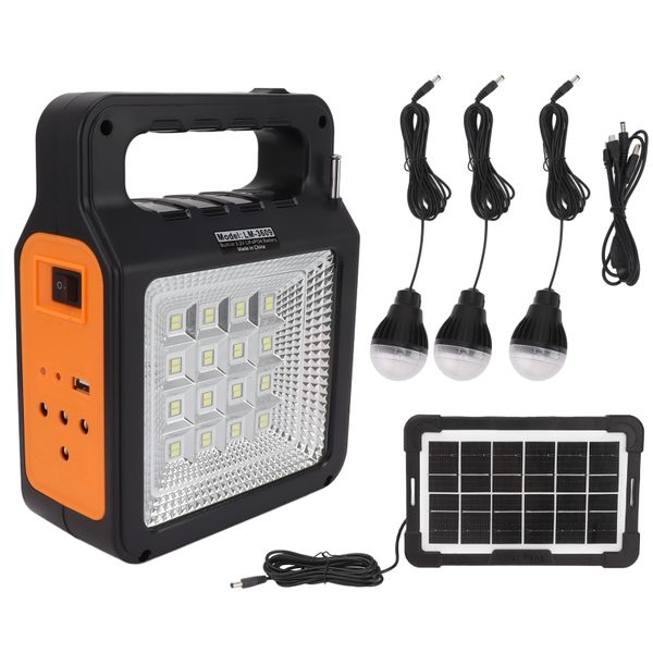 Solar Power Bank 6000mAh Bright Headlight Panel Light 3 Bulbs Portable