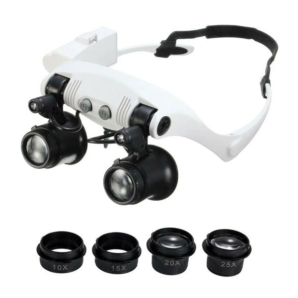 Portable Head Wearing Magnifying Glass 10X 15X 20X 25X LED Magnifier Loupe
