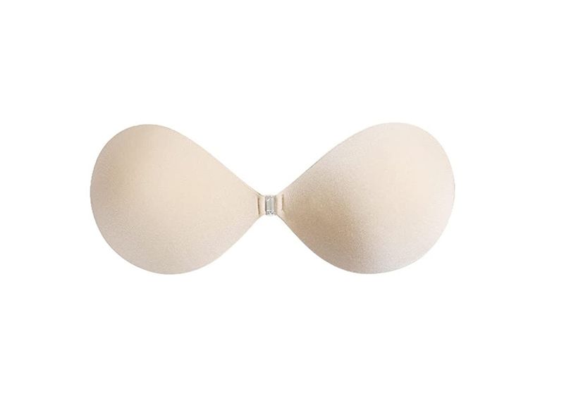 Silicone Padded Wire-Free Strapless, Beige Non Slip Lift Up Bra