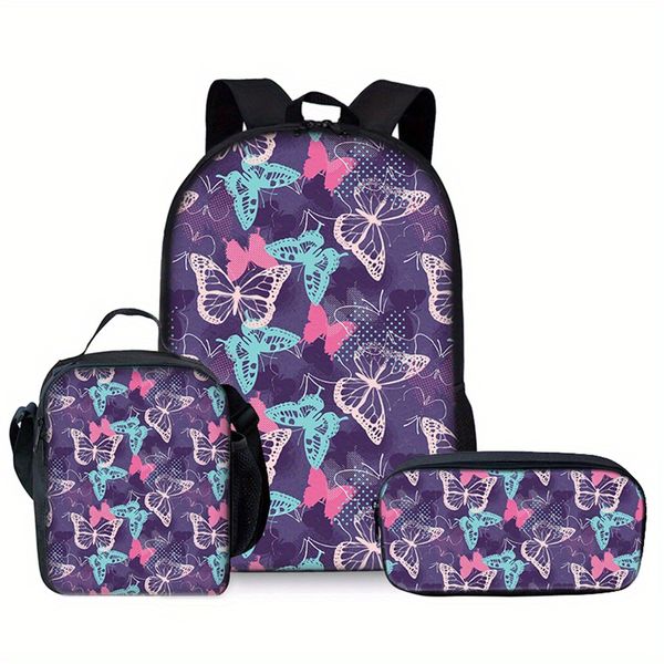 3-Piece Butterfly Backpack Set - Lightweight School &amp; Travel Bag