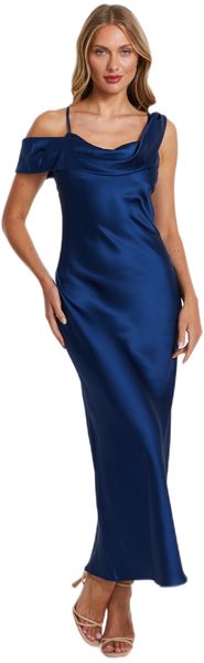 Quiz - Women Navy Asymmetric Cowl Maxi Dress
