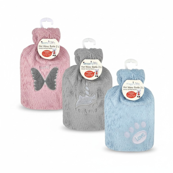 2L Premium Hot Water Bottle with Pink Faux Fur Cover - Pack of 3