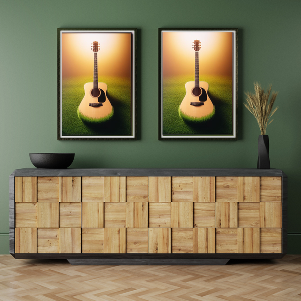 Green Grass with guitar Wall art