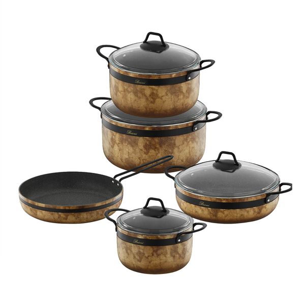 Brioni Royal Stone 9 Piece Cookware Set - Turtle &amp; Gold