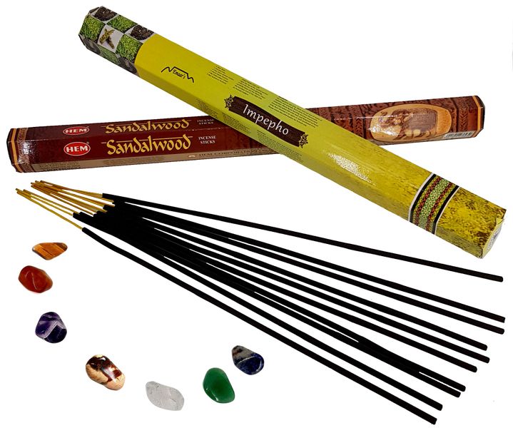 Chakra Stone &amp; Large Incense 2 Pack Combo - Sandalwood &amp; Impepho