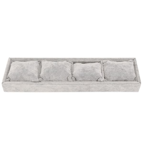 4-Slot Watch Bracelet Display Tray with Pillows, Jewelry Storage Organizer (Gray)