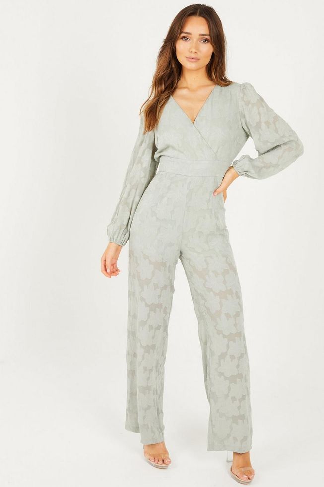 Quiz Ladies - Sage Jacquard Wrap Palazzo Jumpsuit | Shop Today. Get it ...