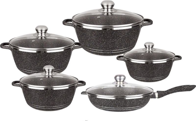 Aluminum Non-Stick Granite Pot Cookware Set With Glass Lid - 10-Piece