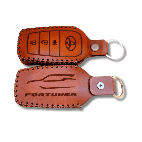 Genuine Veg-Tanned Leather Key Fob Cover for Toyota Fortuner - Tan Dyed