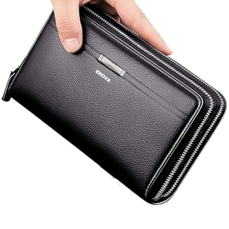 Enova Wallet Leather Clutch Long Purse for Men - Black
