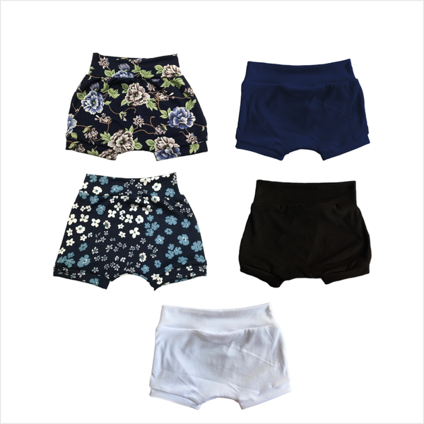Baby Nappy Covers Harems - Navy Floral &amp; Flowers, Navy, Black &amp; White