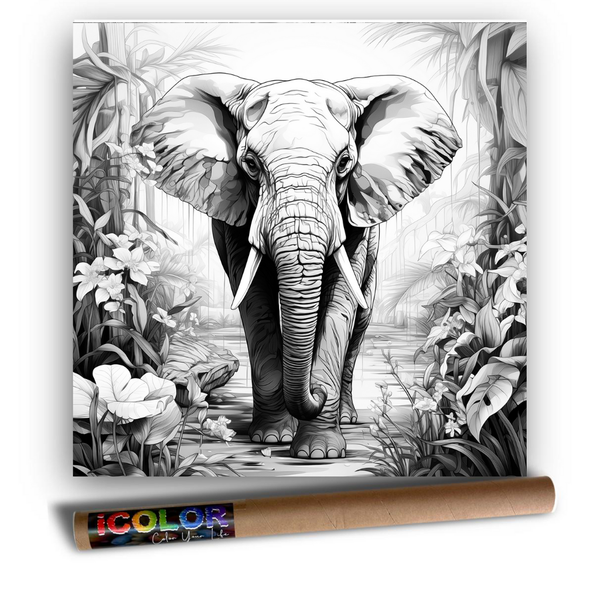 iColor Large Colouring Poster FINE ART MAJESTIC ELEPHANT