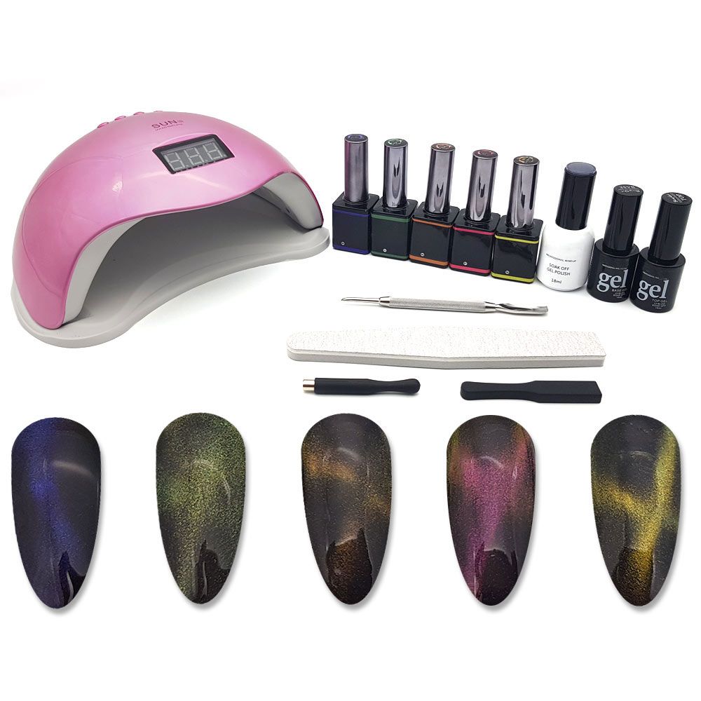 Gel Nail Polish Starter Kit With 48W Nail Lamp 9d Cat Eye