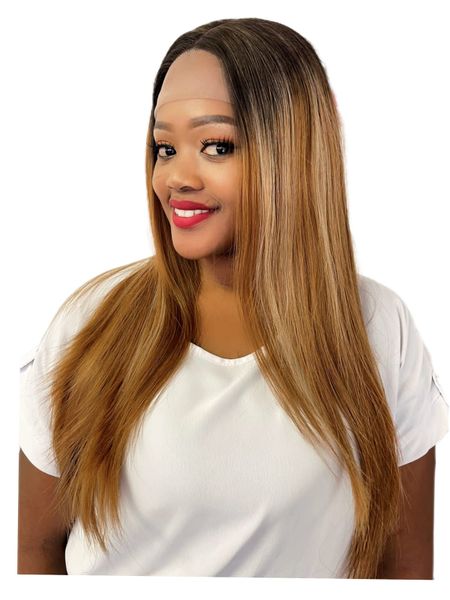 Luxury Synthetic Straight 26inch Wig Ombre Blonde with Highlights