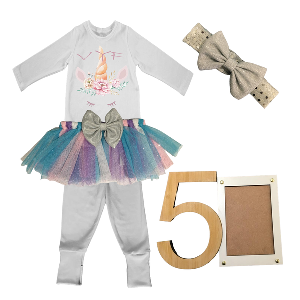 5th Birthday-Bright Unicorn Tutu Outfit With Photo Frame - Afrikaans