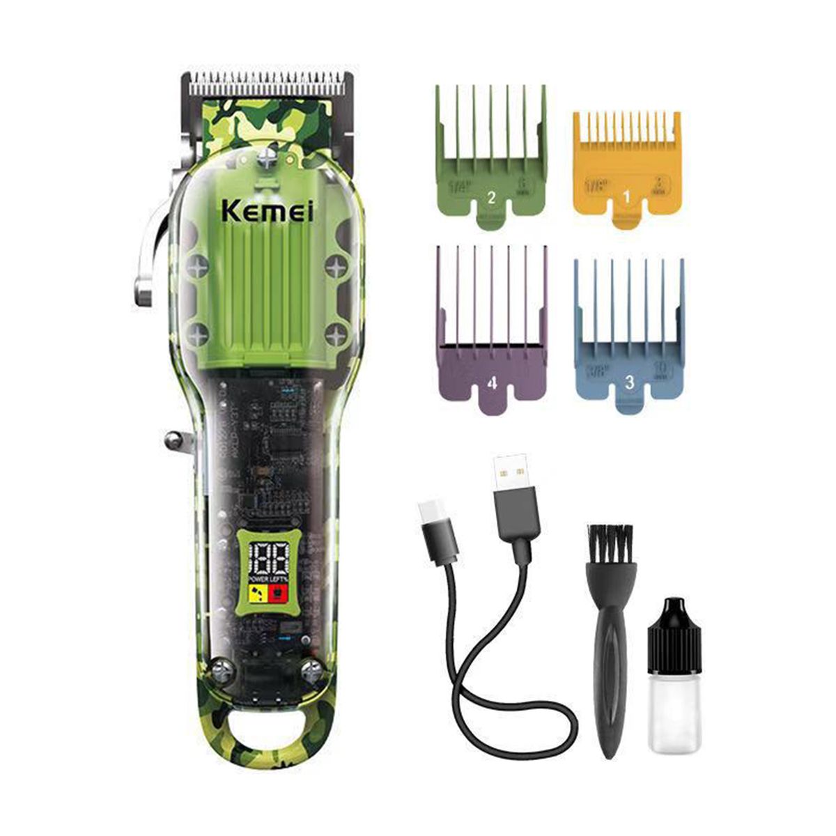 KM-1926 Digital Display Transparent Camouflage Hair Clipper Hair Trimmer