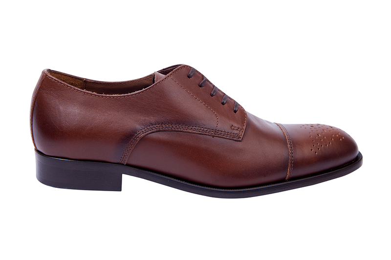 Green Cross Men's Leather Cap-Toe Brogue Oxford Tan Shoe